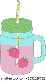 One jar for drinks with fruit on a white background.