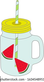 One jar for drinks with fruit on a white background.