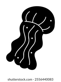 One jellyfish in black and white color. Doodle clip art for your projects.