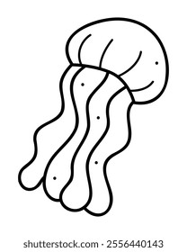 One jellyfish in white and black. Doodle clip art for your projects.