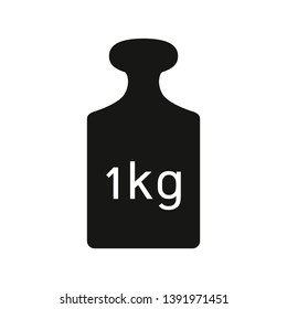 
One kilogram weight icon. Weight 1 kg black metal cargo sign isolated on white background. Vector illustration