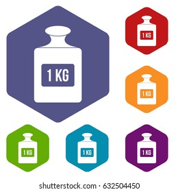 One kilogram weight icons set hexagon isolated vector illustration
