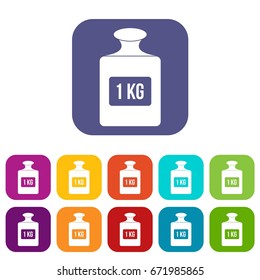 One kilogram weight icons set vector illustration in flat style In colors red, blue, green and other