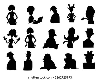 One kind of game with cartoon men women  Silhouettes premium vector template