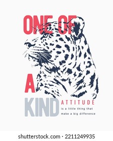 One Of A Kind Slogan With Leopard Outline Graphic Vector Illustration