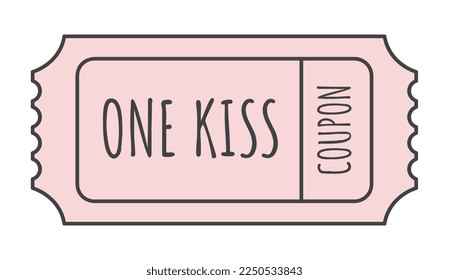 one kiss coupon, romantic ticket, valentine's day design element, vector illustration