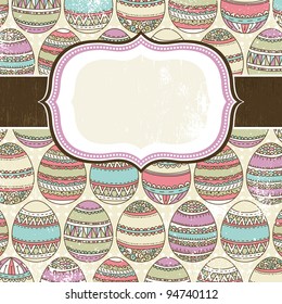 one label over  background of many easter eggs, vector