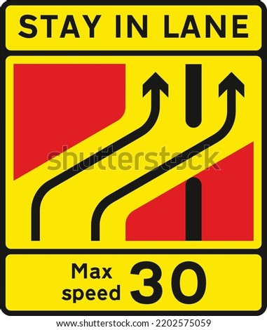 One lane crossover at contraflow road works, The Highway Code Traffic Sign, Signs giving orders, Signs with red circles are mostly prohibitive. Plates below signs qualify their message.