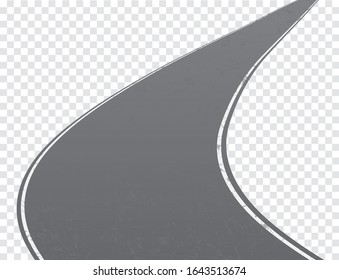 One lane road vector winding road isolated on transparent background.