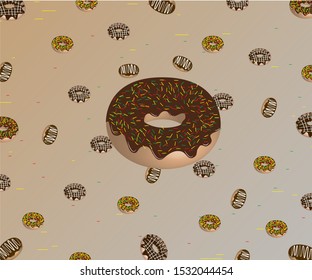 one large donut, a small donut strewn behind him