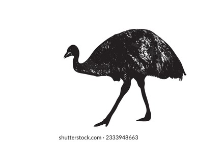 one large emu black and white silhouette on a white background