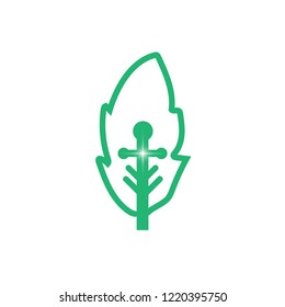 One leaf christian cross god logo icon vector.