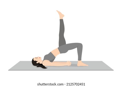 One Legged Bridge Pose, One Legged Half Wheel Pose. Beautiful girl practice Eka Pada Setubandha Sarvangasana. Young attractive woman practicing yoga exercise. working out, black wearing sportswear