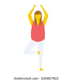 One legged chair yoga pose, flat vector icon 