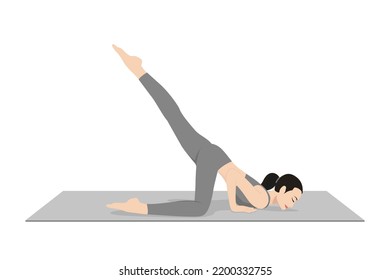 One Legged Eight Limbed Pose, Half Headstand Pose. Beautiful girl practice Eka Pada Ashtangasana. Young attractive woman practicing yoga exercise. working out, black wearing sportswear, grey pants