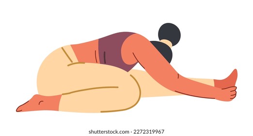 One legged forward bend, isolated female character doing yoga poses and exercises. Woman in sport suit leading active lifestyles, mindfulness and wellbeing. Vector in flat style illustration