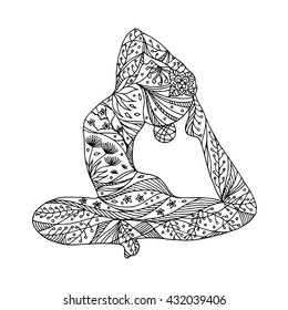 one legged king pigeon pose yoga, Eka Pada Rajakapotasana, sitting posture, floral flower abstract art, vector design illustration