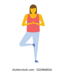 One legged yoga pose, standing yoga pose for better balance, flat vector icon 
