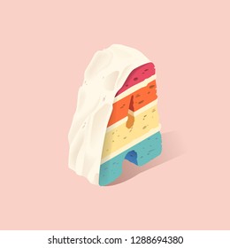 One letter. Isometric type. Sweets font. Cream cake. Letter A. Sweet alphabet. Childish text.