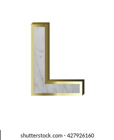 One letter from marble with gold frame alphabet set isolated over white background