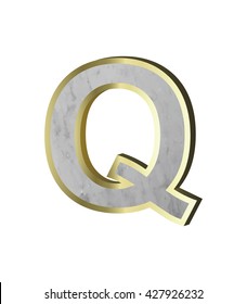 One letter from marble with gold frame alphabet set isolated over white background