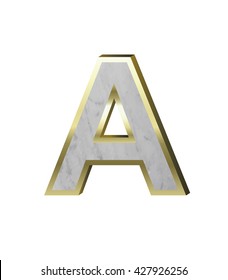 One letter from marble with gold frame alphabet set isolated over white background