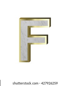One letter from marble with gold frame alphabet set isolated over white background