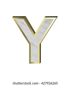 One letter from marble with gold frame alphabet set isolated over white background