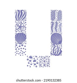 One letter from several shapes, abstract composition, 	wavy forms