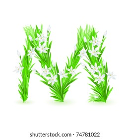 One letter of spring flowers alphabet - M. Illustration on white background