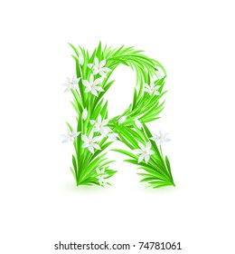 One letter of spring flowers alphabet - R. Illustration on white background