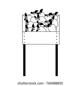 one level supermarket shelf with apples in black dotted silhouette