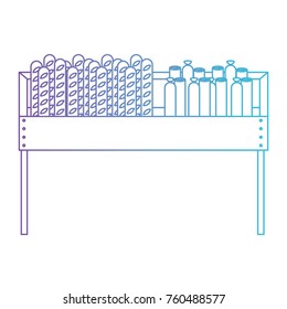 one level supermarket shelf with breads and sausages in degraded purple to blue color contour