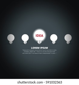One Light bulb turn on Vector. Concept for outstanding key person of Leadership, business success concept for creative idea Gray background.