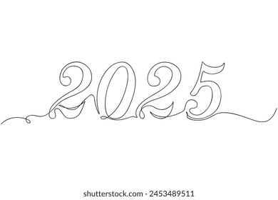 One line 2025 drawing. Continuous drawing, isolated on white background. Vector illustration. New Year design