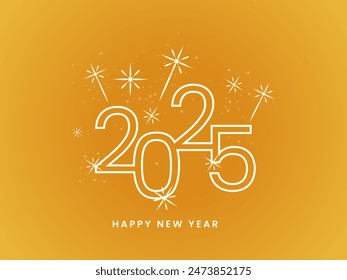 One line 2025 new year card design with firework decoration on yellow background