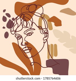 One line abstract continuous woman portrait illustrator vector