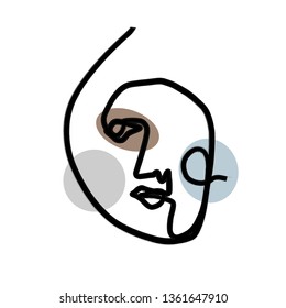 One line abstract drawing face isolated on white background. Geometric colorful elements with portrait in modern minimalism graphic style. Contemporary art design. Hand drawn vector continuous line 