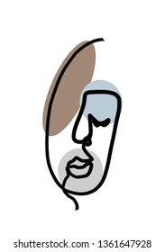 One line abstract drawing face isolated on white background. Geometric colorful elements with portrait in modern minimalism graphic style. Contemporary art design. Hand drawn vector continuous line 