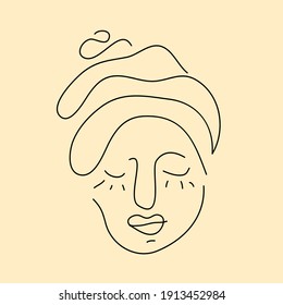 Dibujo abstracto de una línea de la cara de una mujer. arte de línea minimalista Retrato.