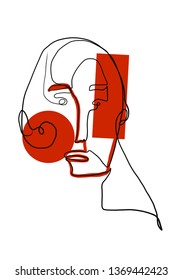 One line abstract face. Contemporary and modern trendy style illustration for greeting card, wall art, invitation design. Hand drawn continuous line art vector. Black and red colors element. 