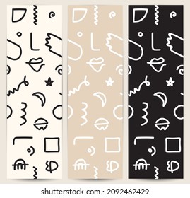 One line abstract face contours shapes pattern