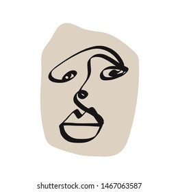 One line abstract face drawing. Minimalism art. 
