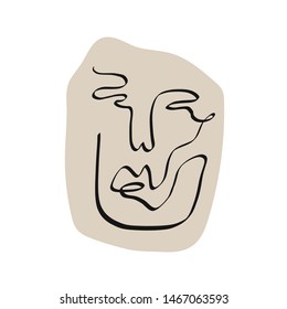 One line abstract face drawing. Minimalism art. 