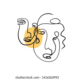 One line abstract face, minimalistic simple doodle freehand, contemporary trendy modern art 