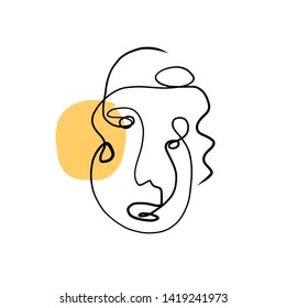 One line abstract face, minimalistic simple doodle freehand, contemporary trendy modern art 