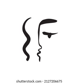 One line abstract face. Simple design. Minimalism contemporary art. Trendy concept. 