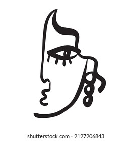 One line abstract face. Simple design. Minimalism contemporary art. Trendy concept. 