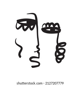 One line abstract face. Simple design. Minimalism contemporary art. Trendy concept. 