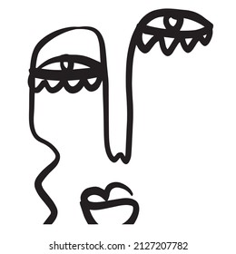 One line abstract face. Simple design. Minimalism contemporary art. Trendy concept. 